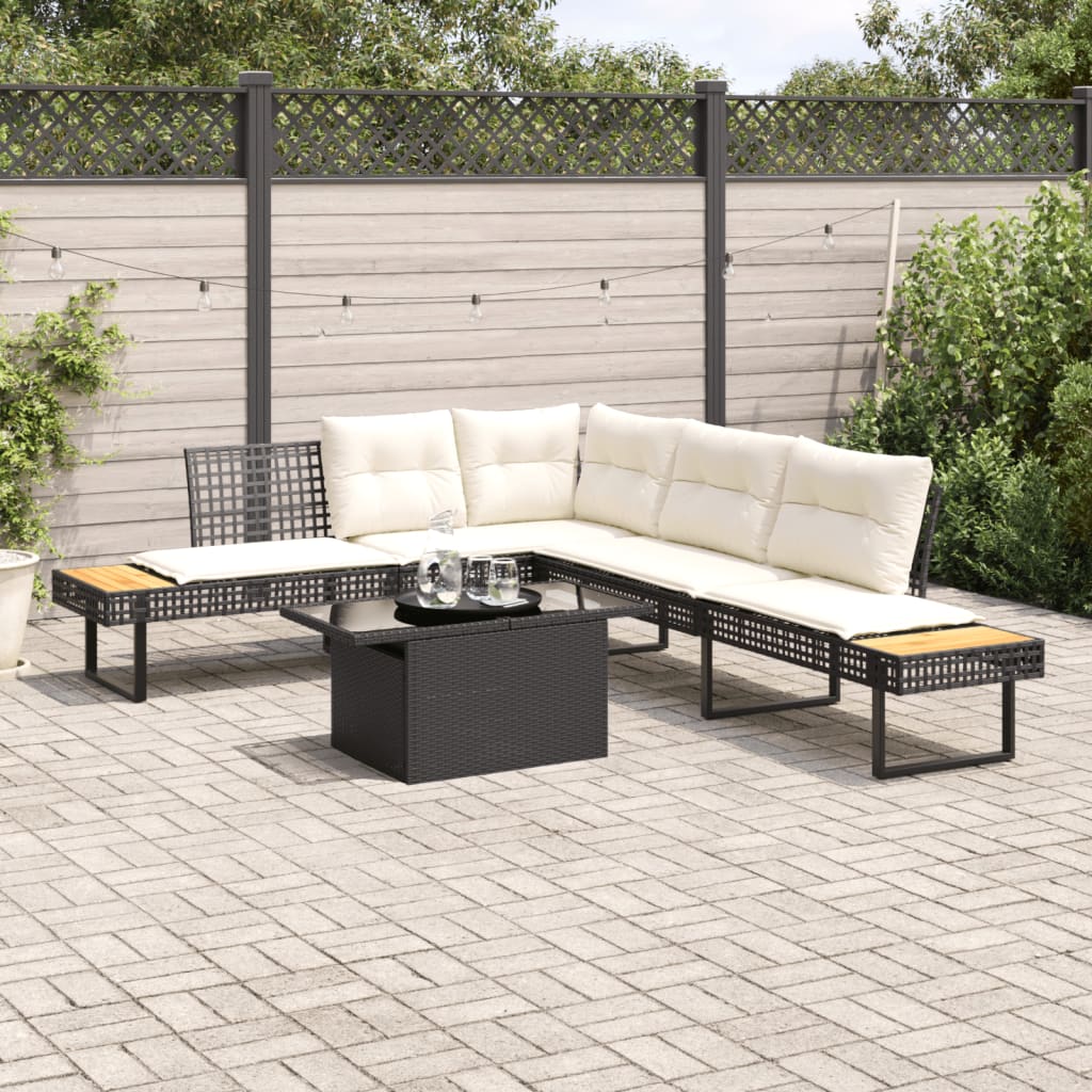 2-delige Loungeset met kussens poly rattan en glas zwart