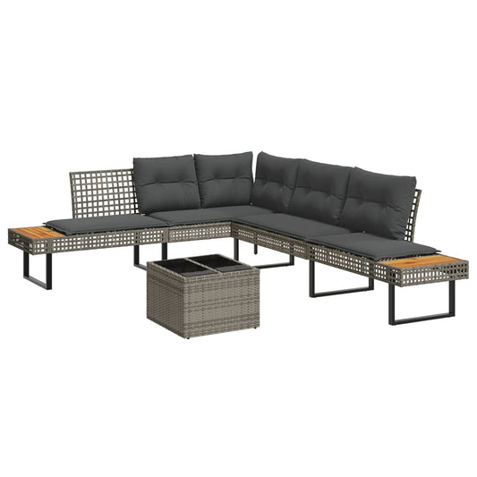 2-delige Loungeset met kussens poly rattan en glas grijs