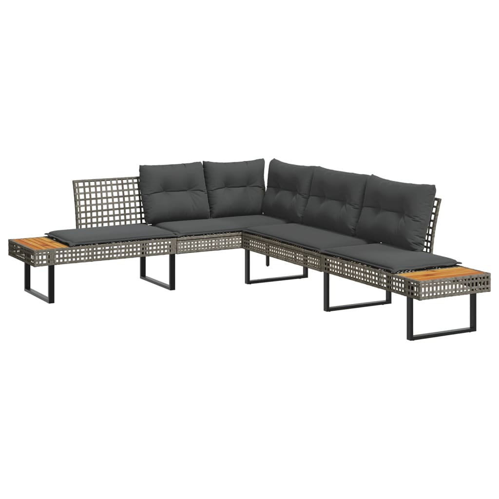 2-delige Loungeset met kussens poly rattan en glas grijs