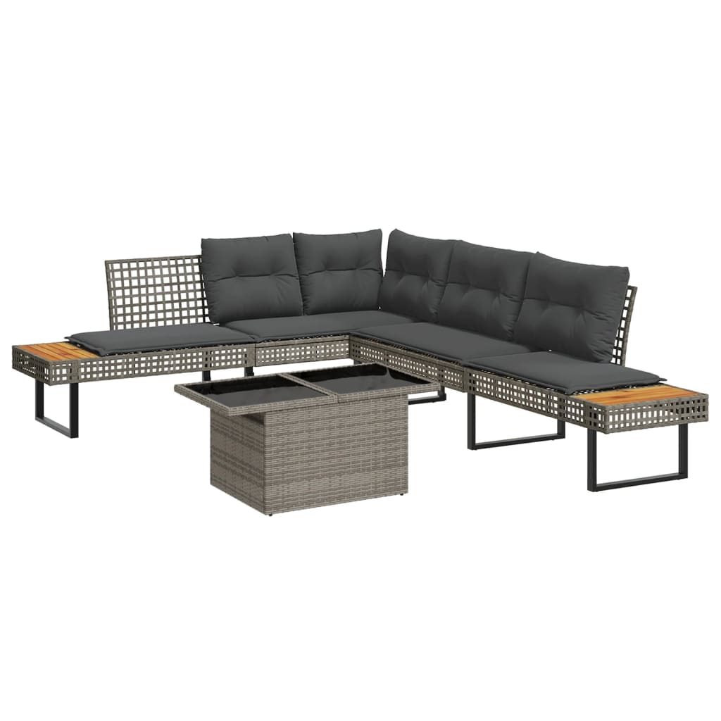 2-delige Loungeset met kussens poly rattan en glas grijs