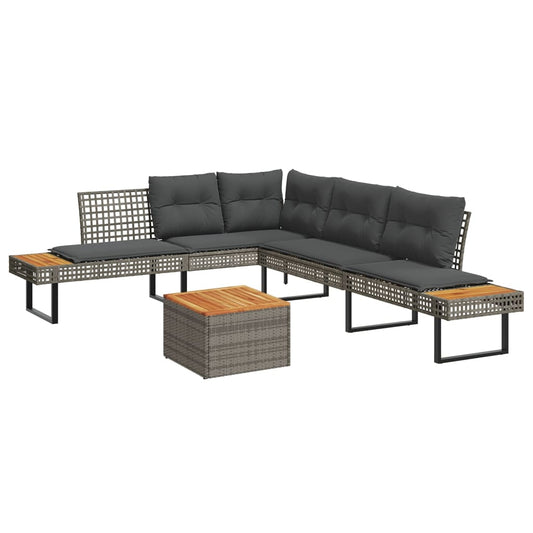 2-delige Loungeset met kussens poly rattan en acaciahout grijs