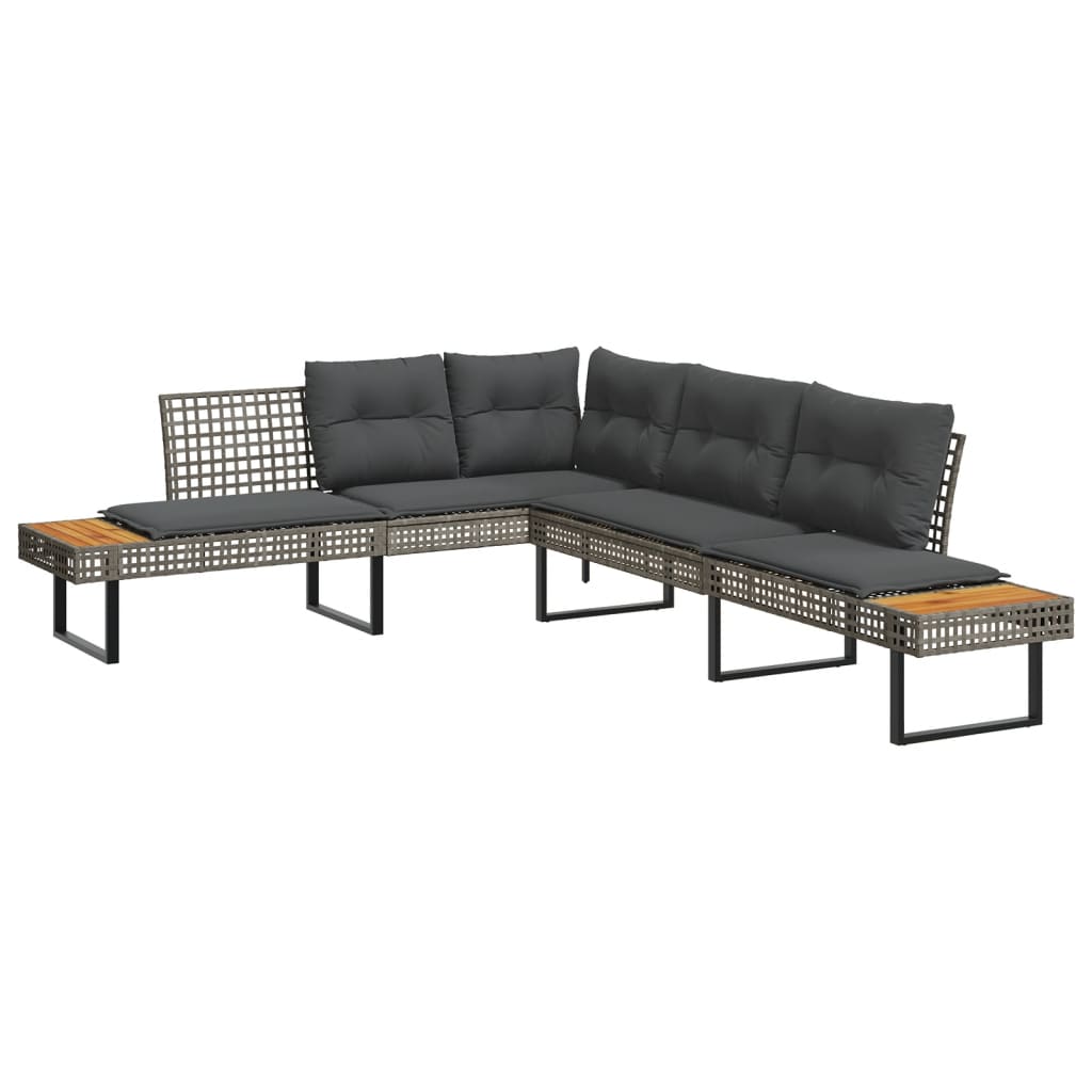 2-delige Loungeset met kussens poly rattan en acaciahout grijs