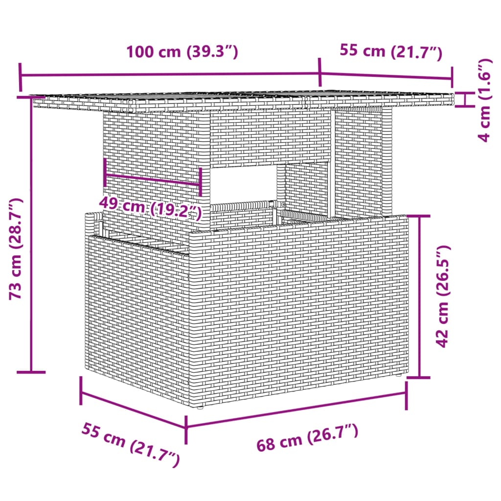 2-delige Loungeset met kussens poly rattan en acaciahout grijs