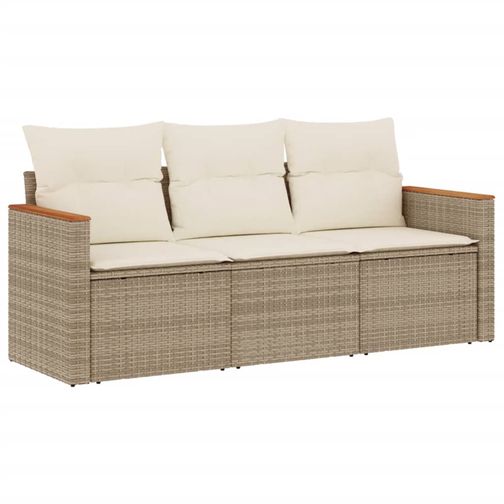 3-delige Loungeset met kussens poly rattan beige