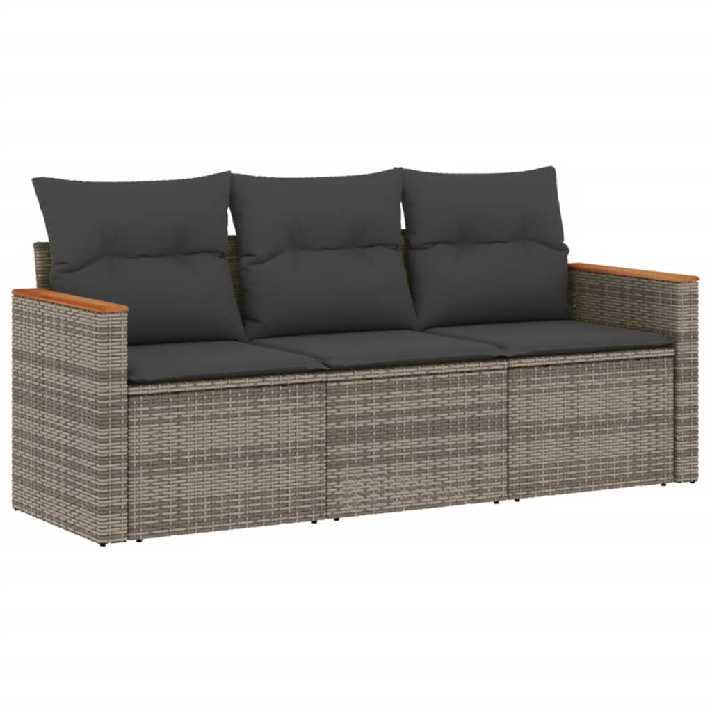 3-delige Loungeset met kussens poly rattan grijs