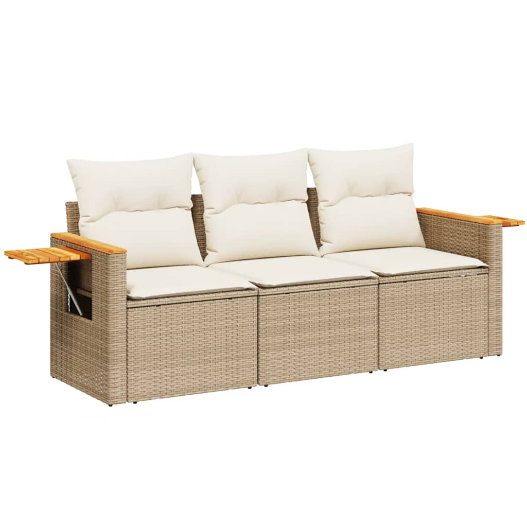 3-delige Loungeset met kussens poly rattan beige