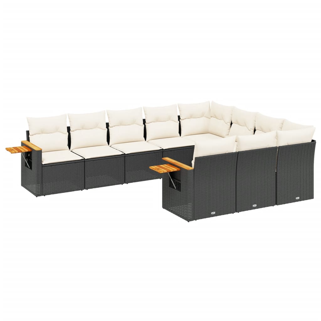 10-delige Loungeset met kussens poly rattan zwart