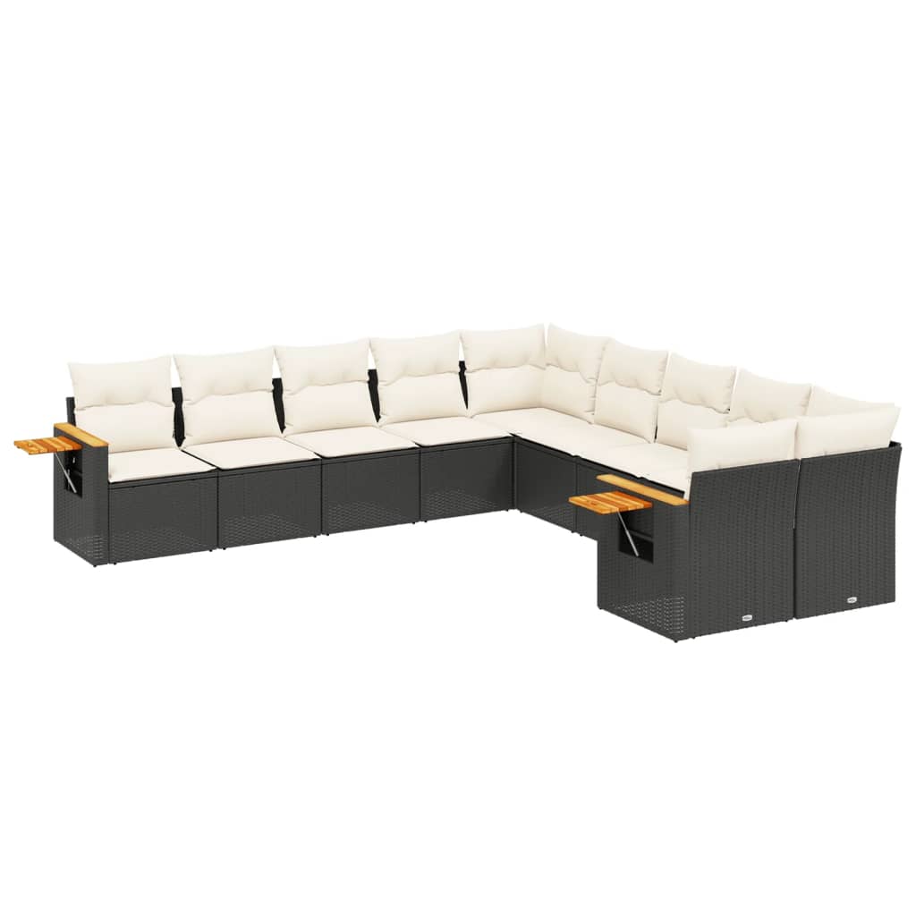 10-delige Loungeset met kussens poly rattan zwart