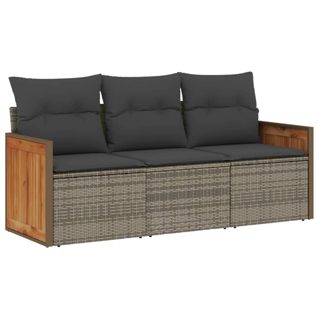 3-delige Loungeset met kussens poly rattan grijs