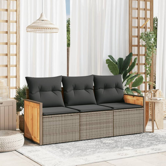 3-delige Loungeset met kussens poly rattan grijs