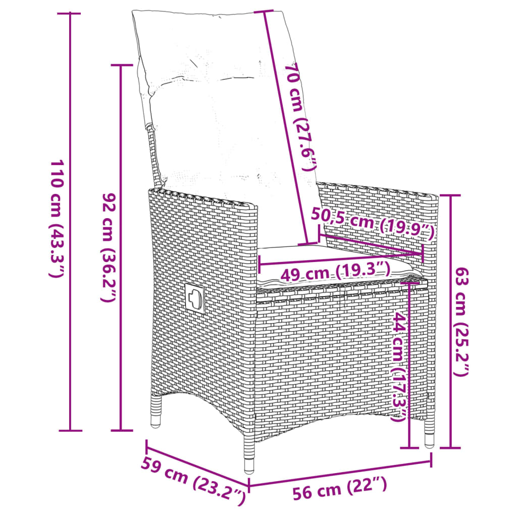 3-delige Bistroset met kussens poly rattan zwart