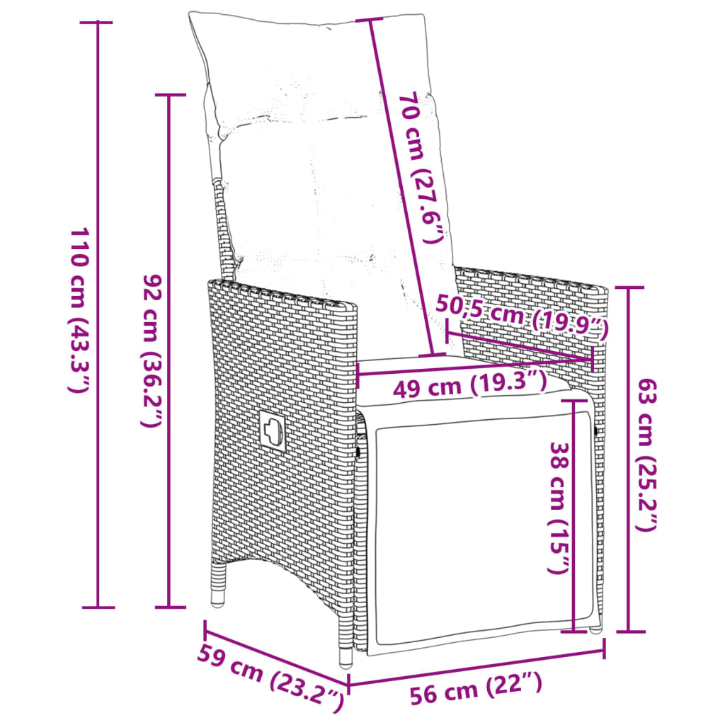 3-delige Bistroset met kussens poly rattan bruin