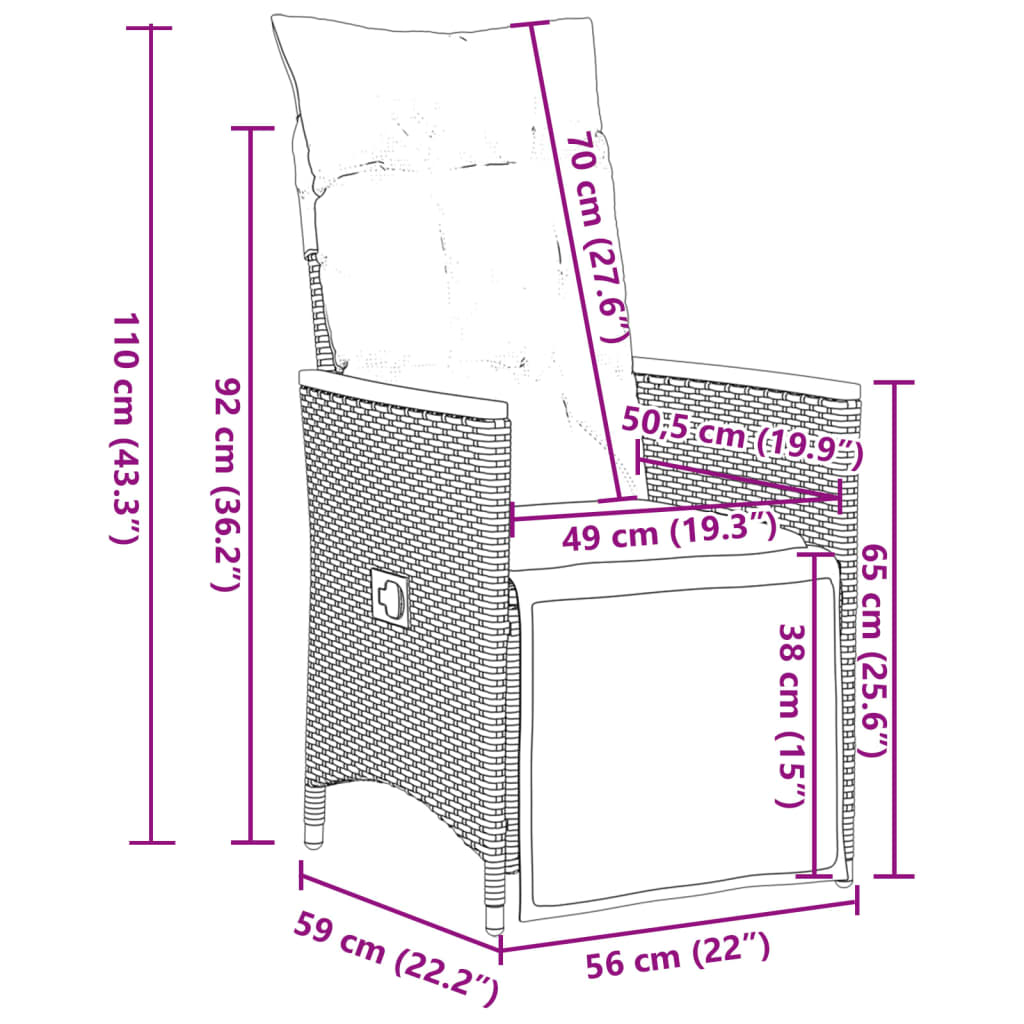 3-delige Bistroset met kussens poly rattan zwart