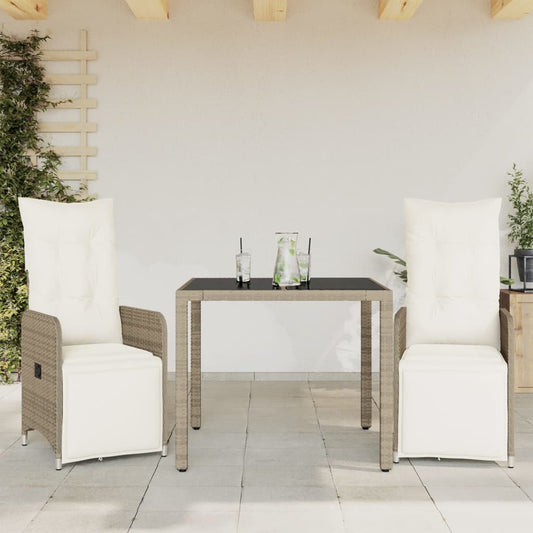 3-delige Bistroset met kussens poly rattan bruin