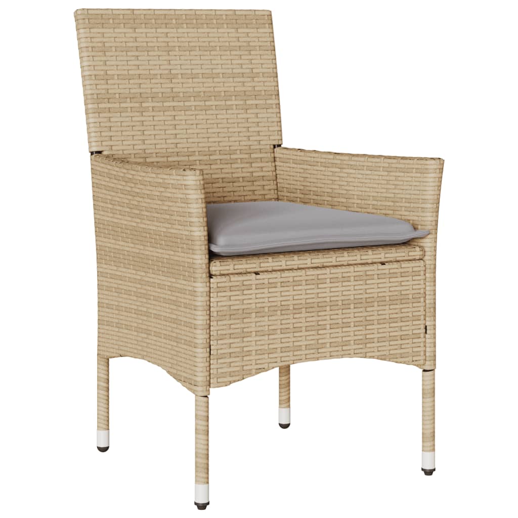 3-delige Bistroset met kussens poly rattan en glas beige