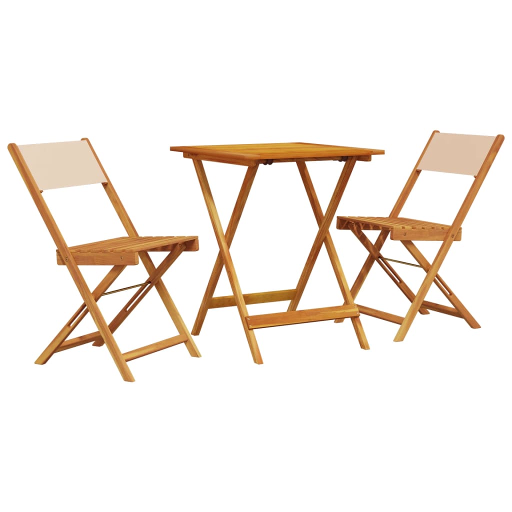 3-delige Bistroset stof en massief hout beige