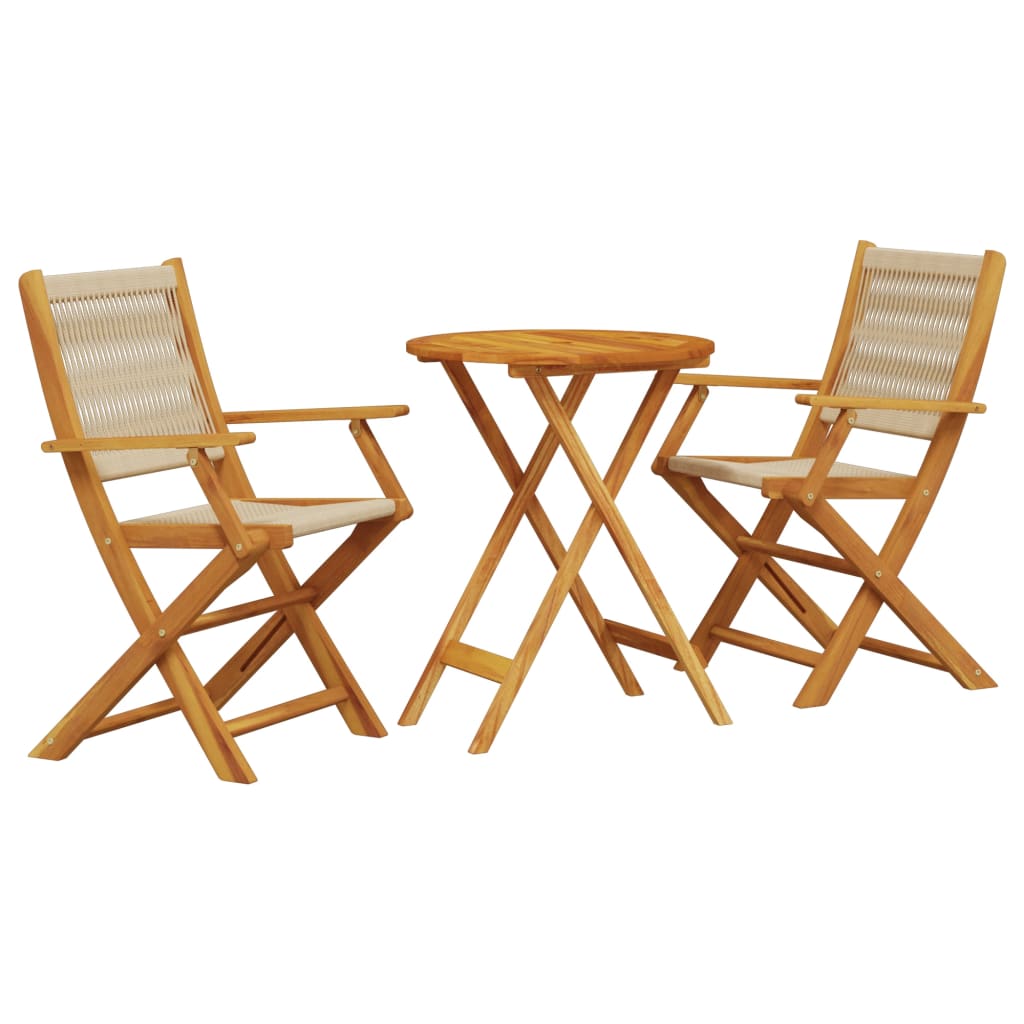 3-delige Bistroset polypropeen en massief hout beige