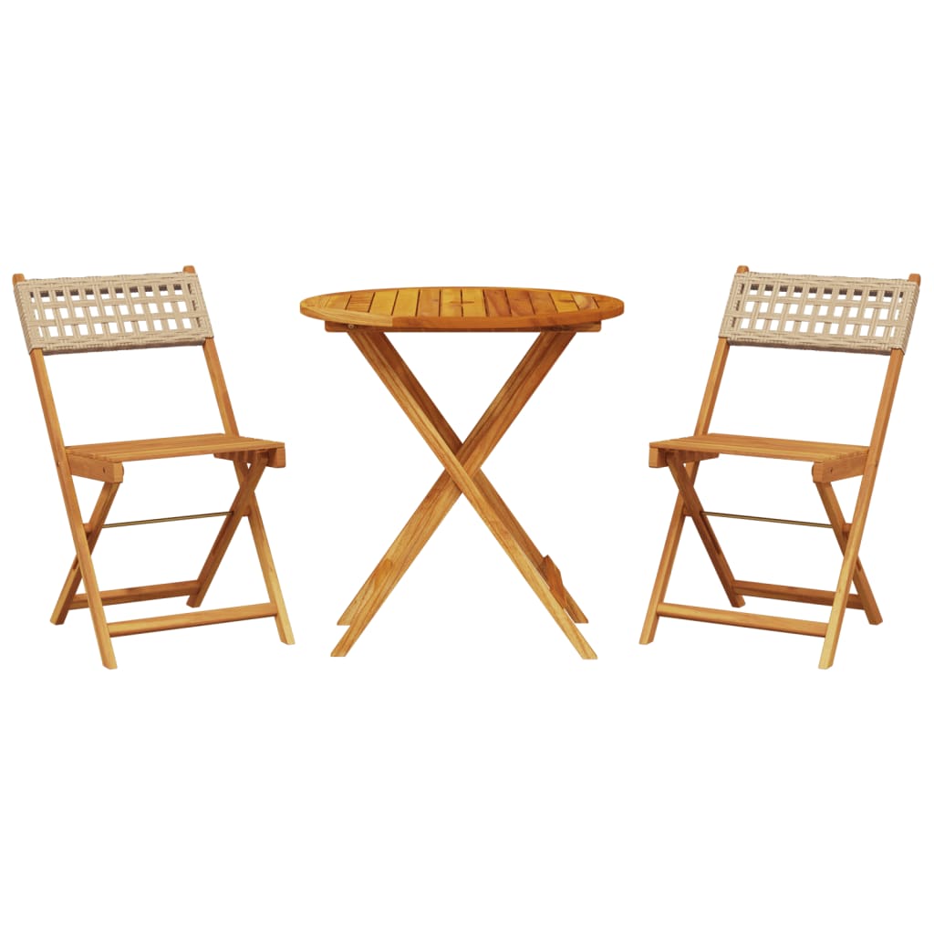 3-delige Bistroset poly rattan en massief hout beige