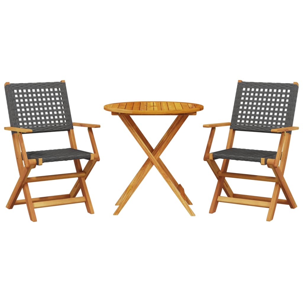 3-delige Bistroset poly rattan en massief hout zwart