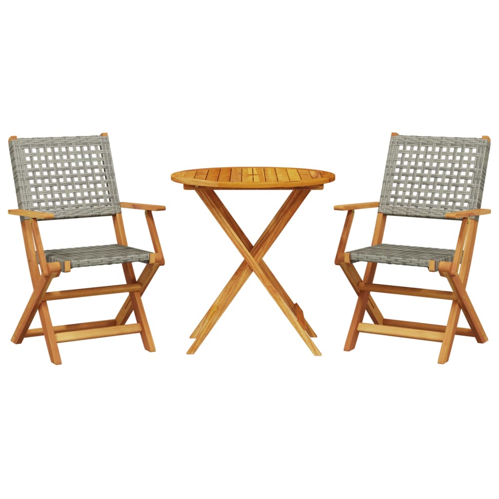 3-delige Bistroset poly rattan en massief hout grijs