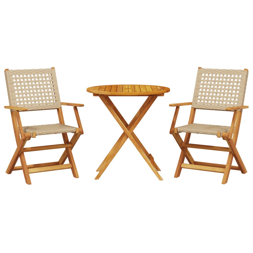 3-delige Bistroset poly rattan en massief hout beige