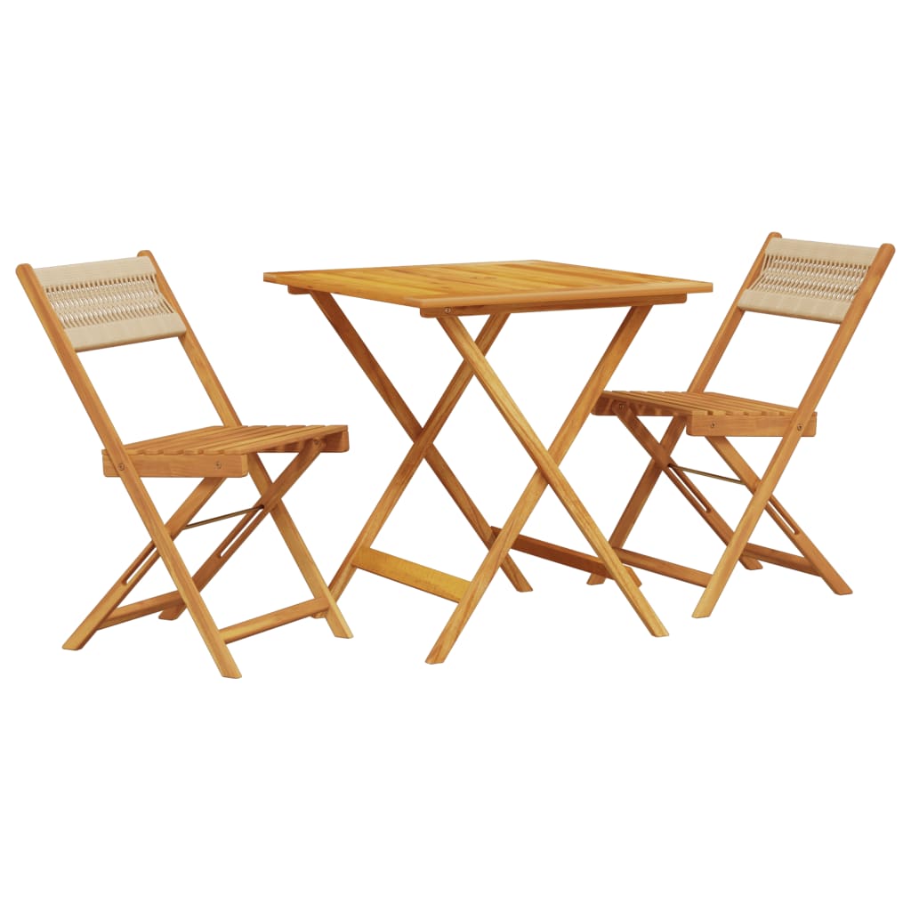 3-delige Bistroset polypropeen en massief hout beige