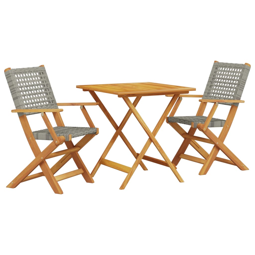 3-delige Bistroset poly rattan en massief hout grijs