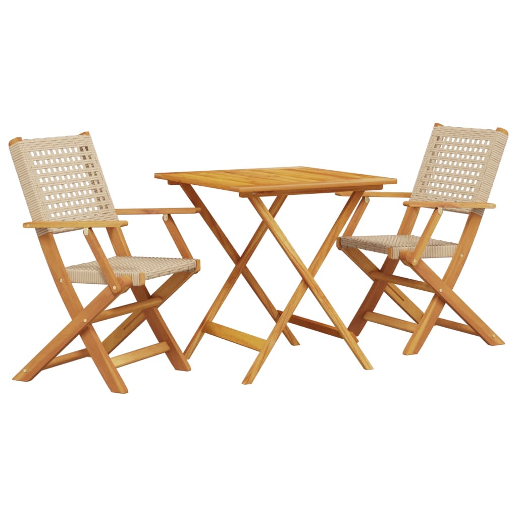 3-delige Bistroset poly rattan en massief hout beige