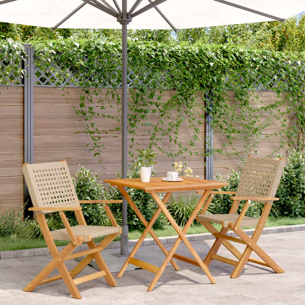 3-delige Bistroset poly rattan en massief hout beige