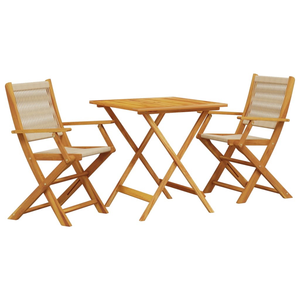 3-delige Bistroset polypropeen en massief hout beige