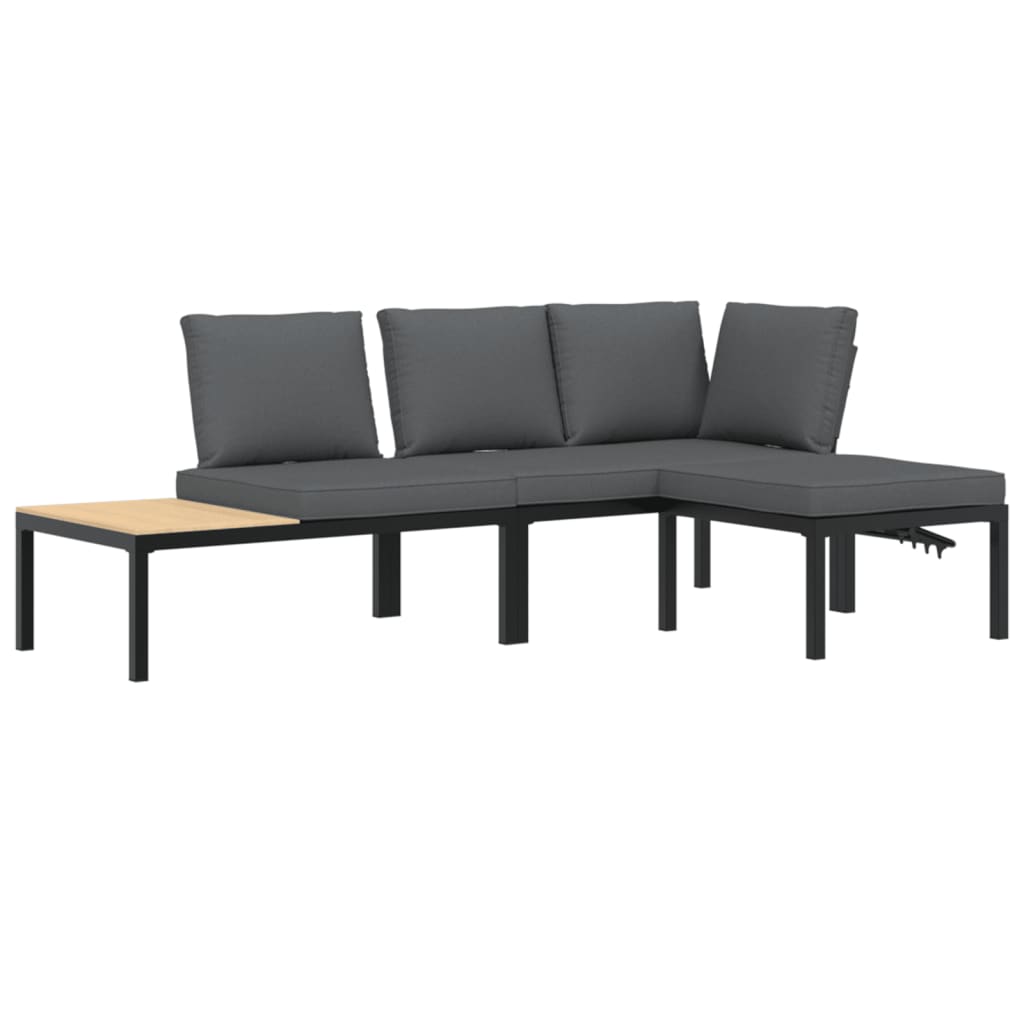 3-delige Loungeset met kussens aluminium zwart