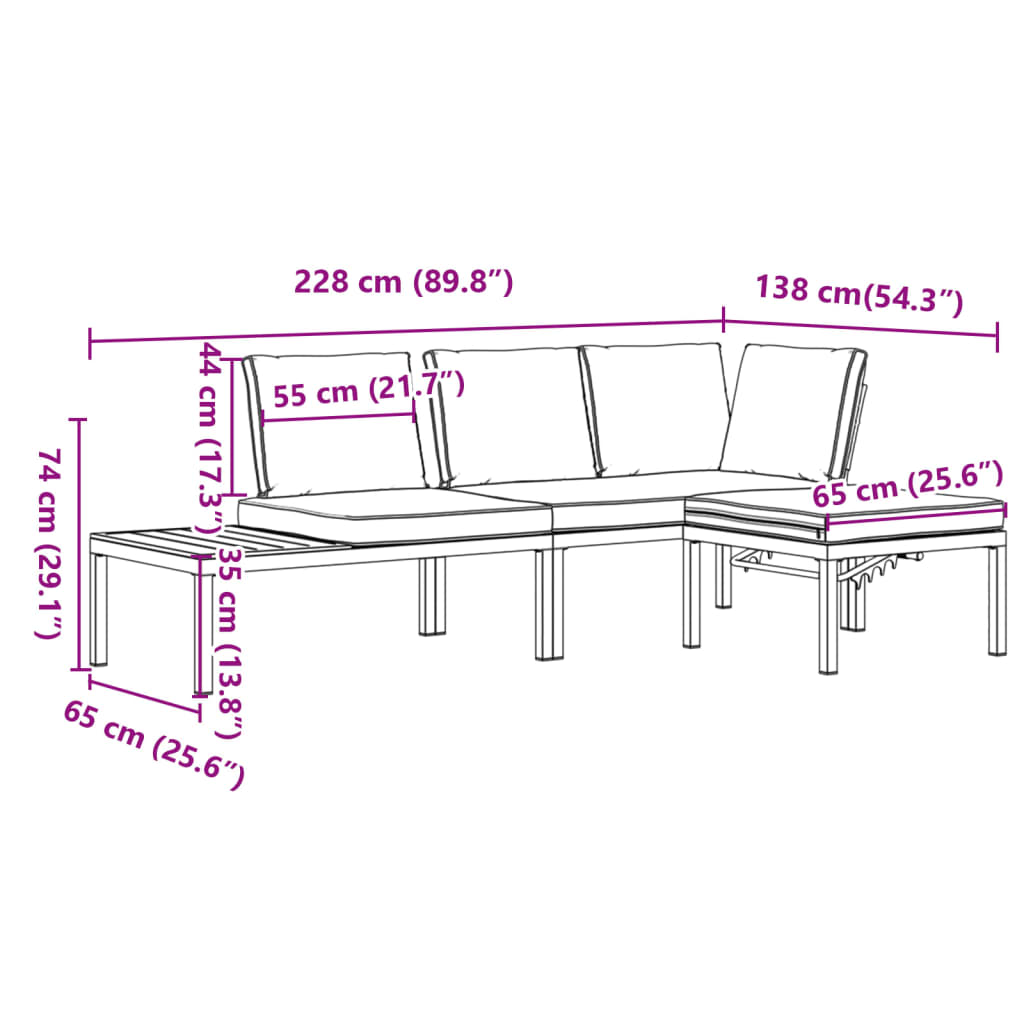 3-delige Loungeset met kussens aluminium zwart