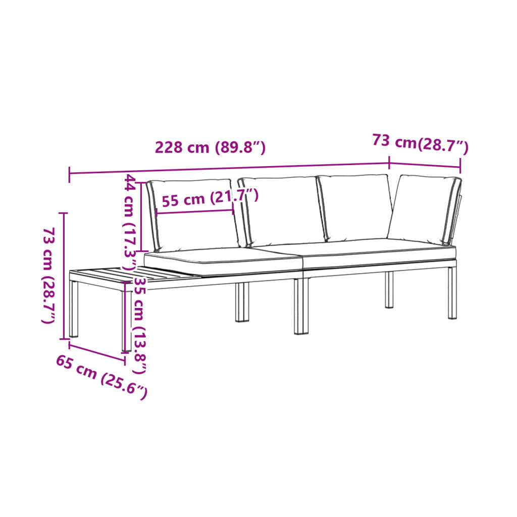 2-delige Loungeset met kussens aluminium zwart