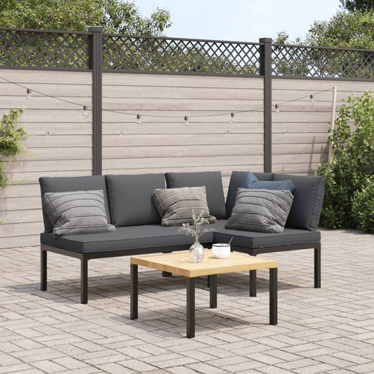 3-delige Loungeset met kussens aluminium zwart