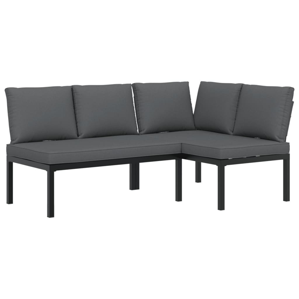 2-delige Loungeset met kussens aluminium zwart