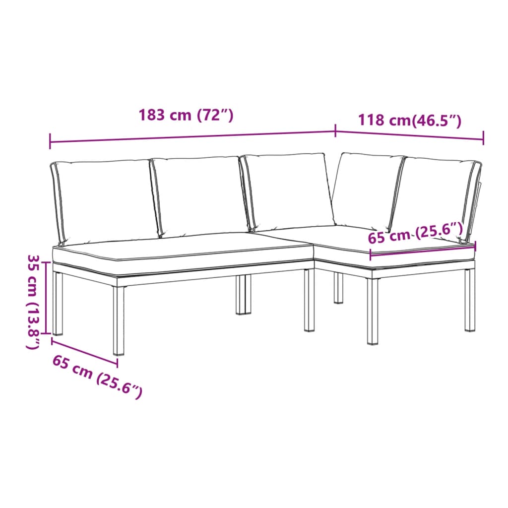 2-delige Loungeset met kussens aluminium zwart