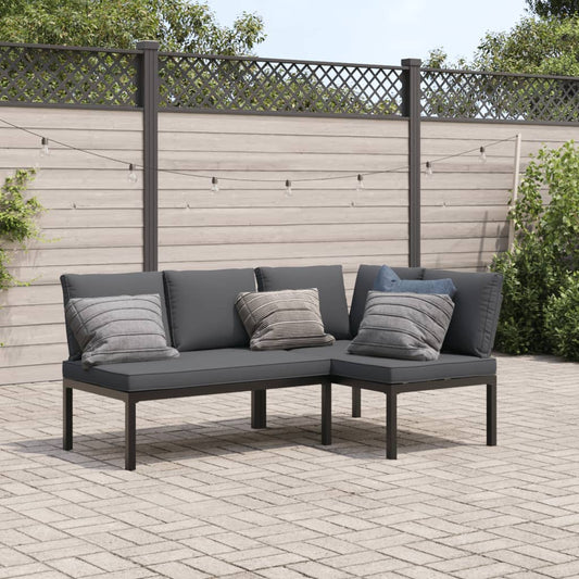 2-delige Loungeset met kussens aluminium zwart