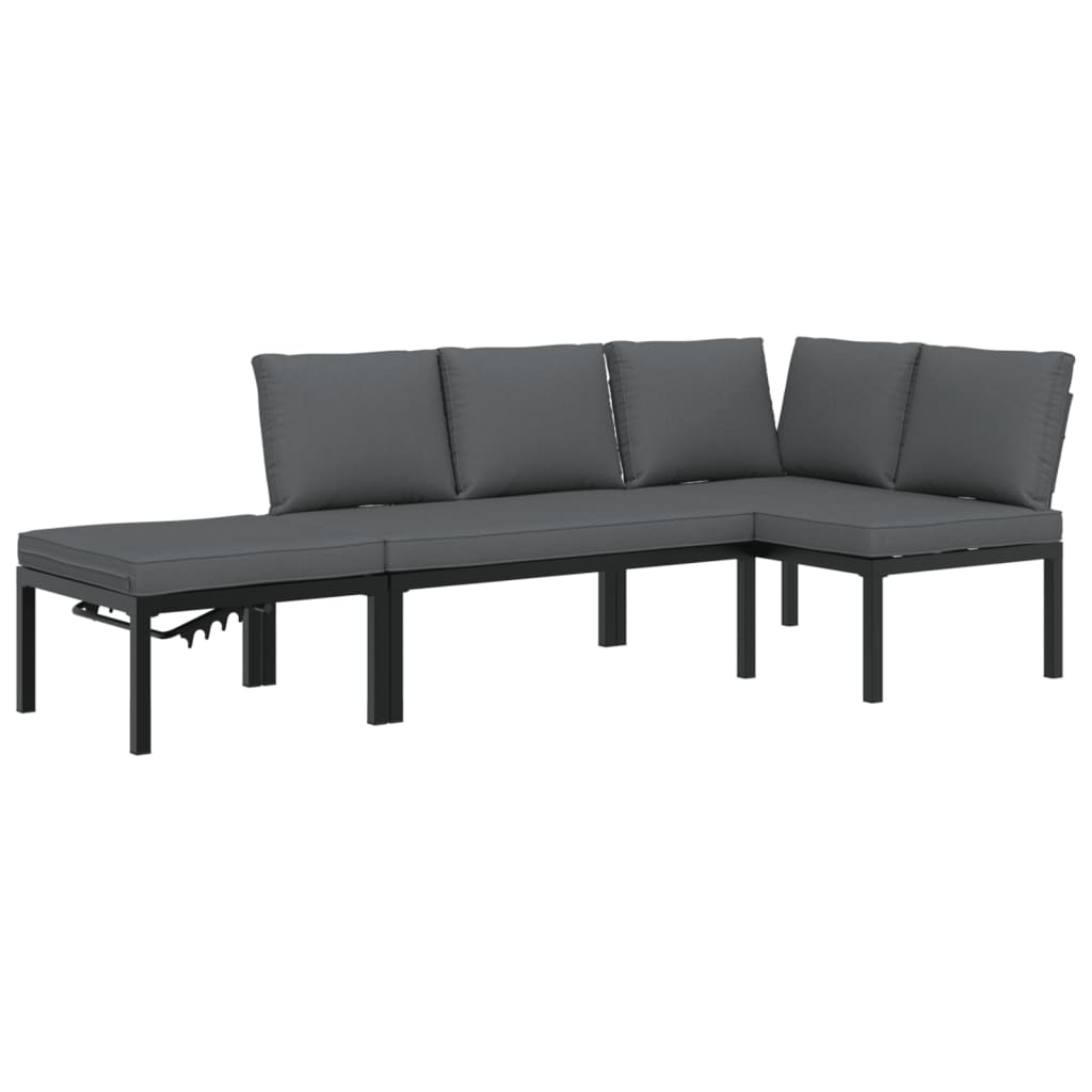 3-delige Loungeset met kussens aluminium zwart