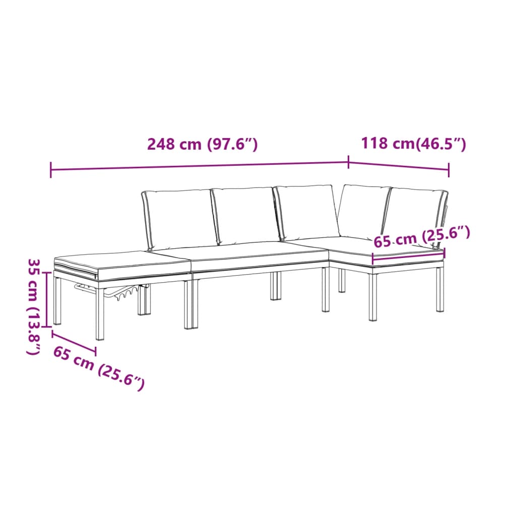 3-delige Loungeset met kussens aluminium zwart