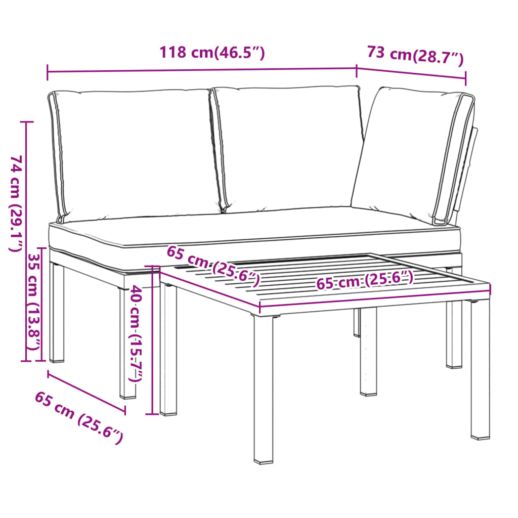 2-delige Loungeset met kussens aluminium zwart