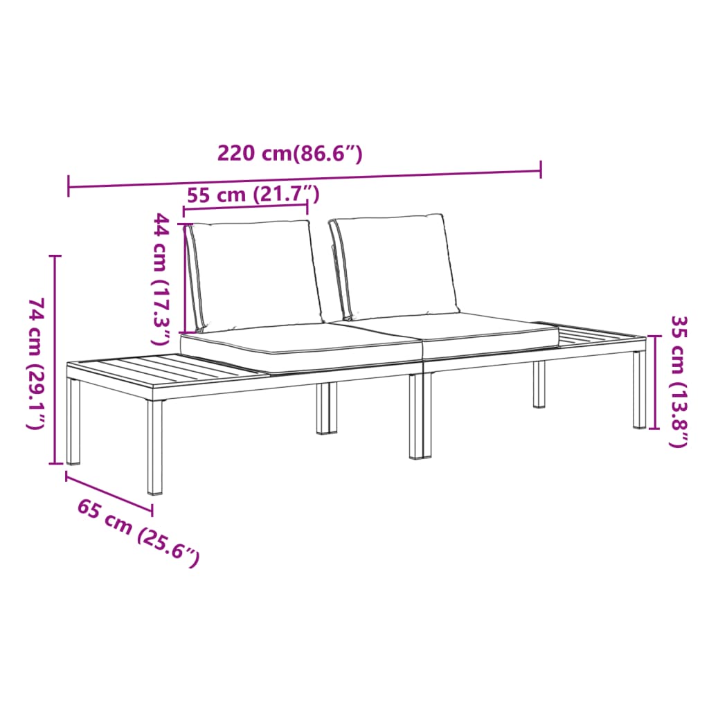 2-delige Loungeset met kussens aluminium zwart