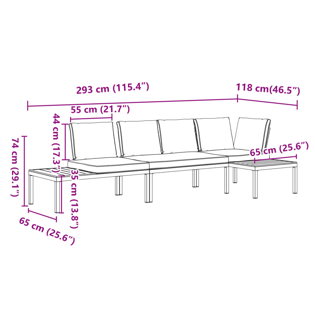 3-delige Loungeset met kussens aluminium zwart