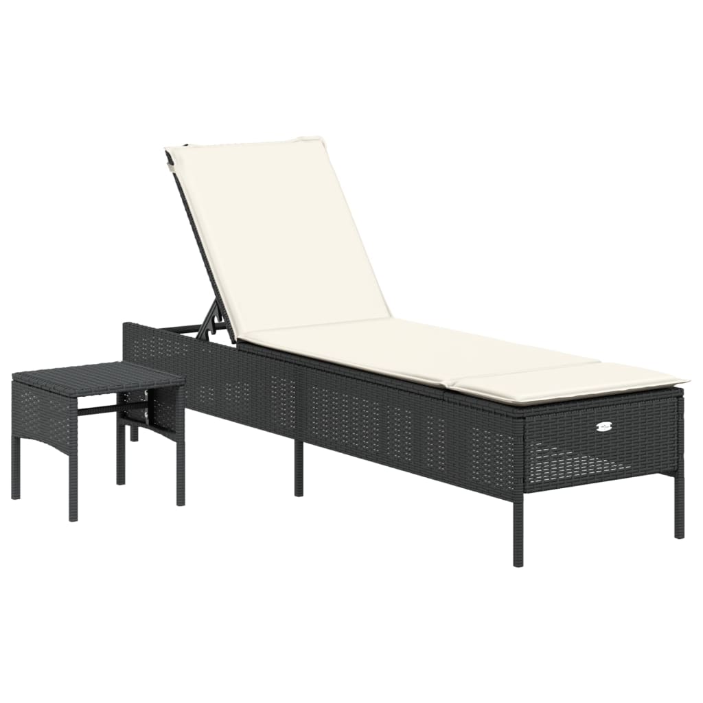 3-delige Ligbeddenset met kussens poly rattan zwart