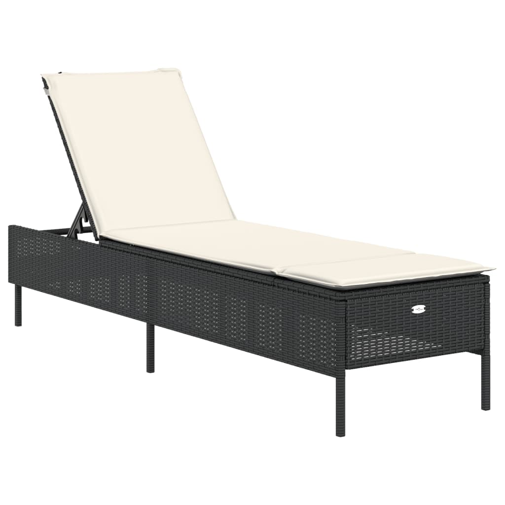 3-delige Ligbeddenset met kussens poly rattan zwart