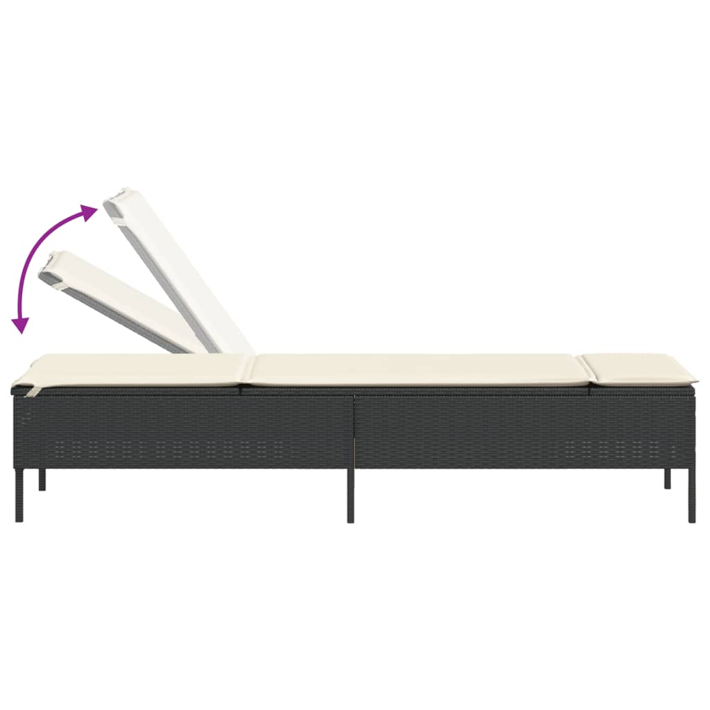 3-delige Ligbeddenset met kussens poly rattan zwart