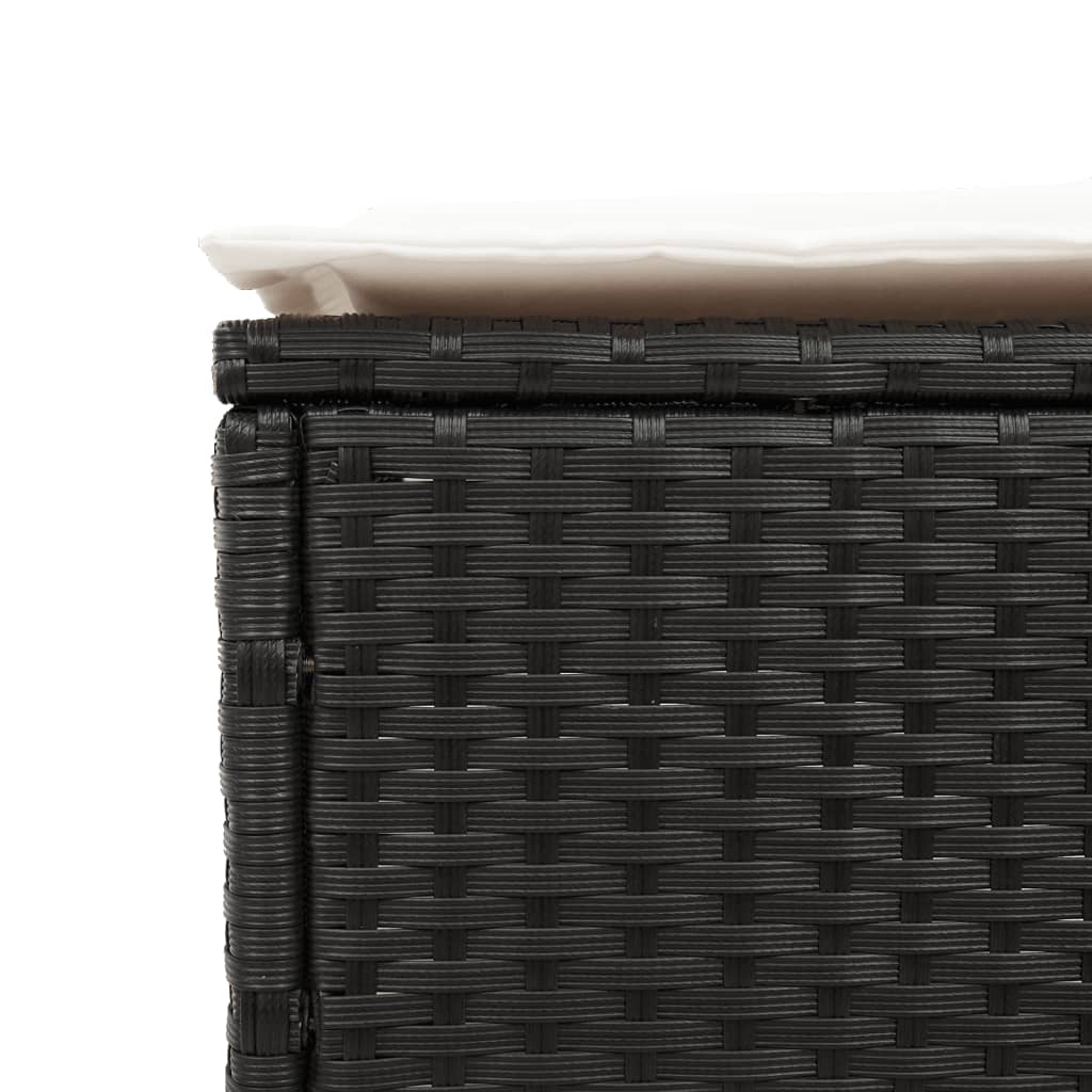 3-delige Ligbeddenset met kussens poly rattan zwart