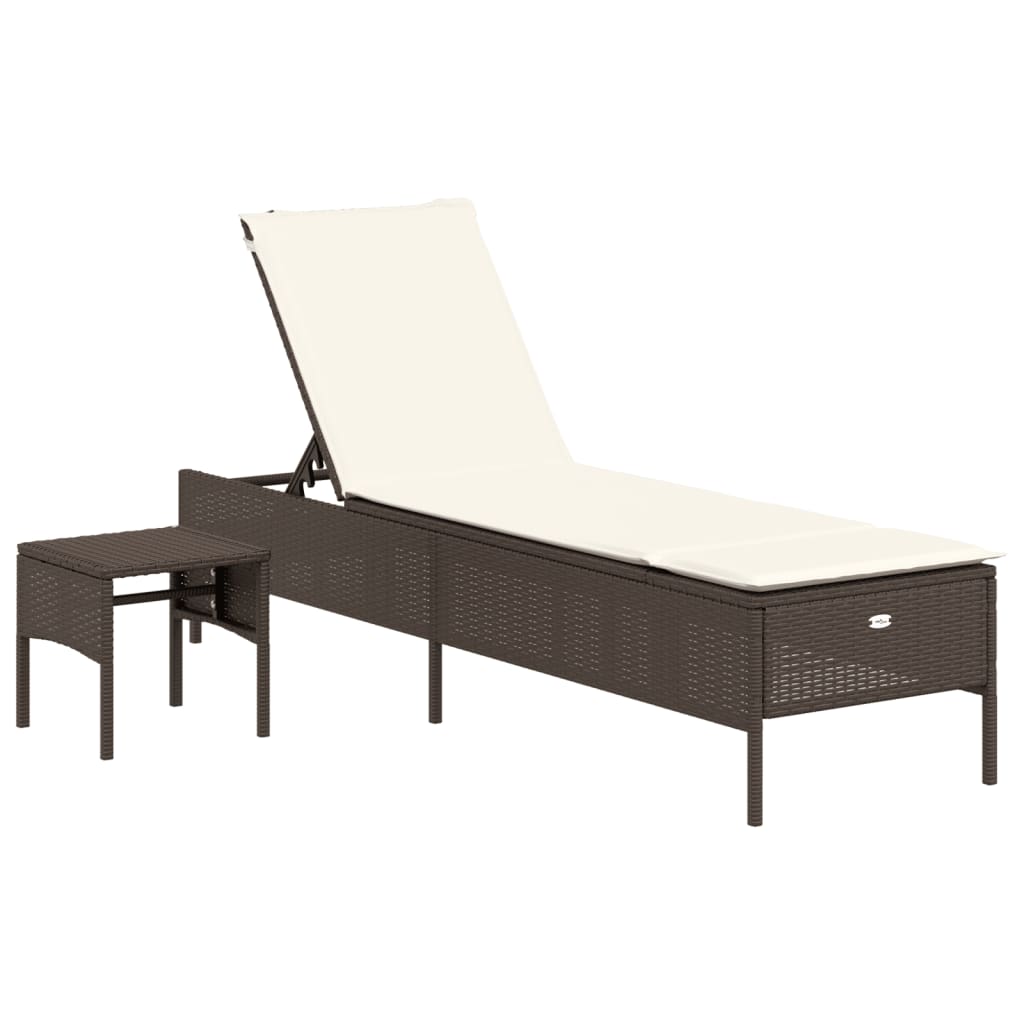 3-delige Ligbeddenset met kussens poly rattan bruin