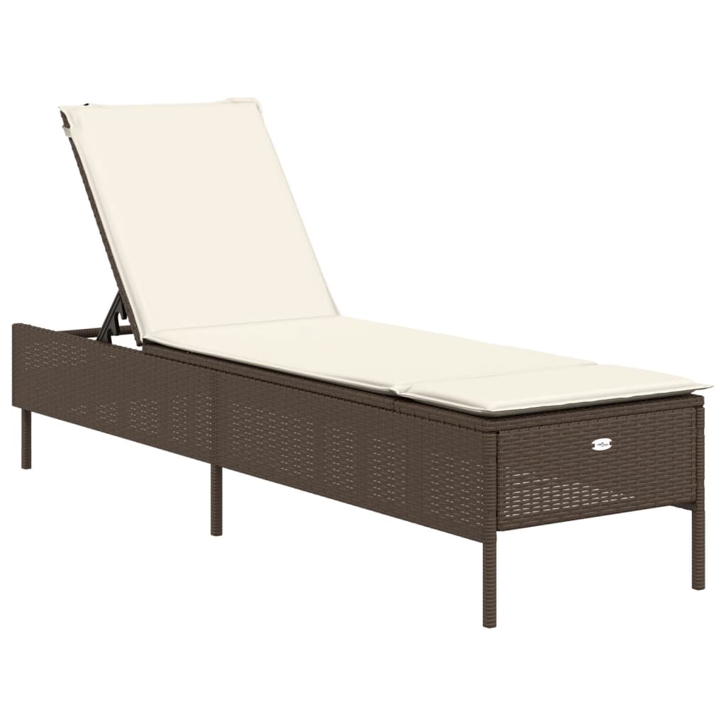 3-delige Ligbeddenset met kussens poly rattan bruin