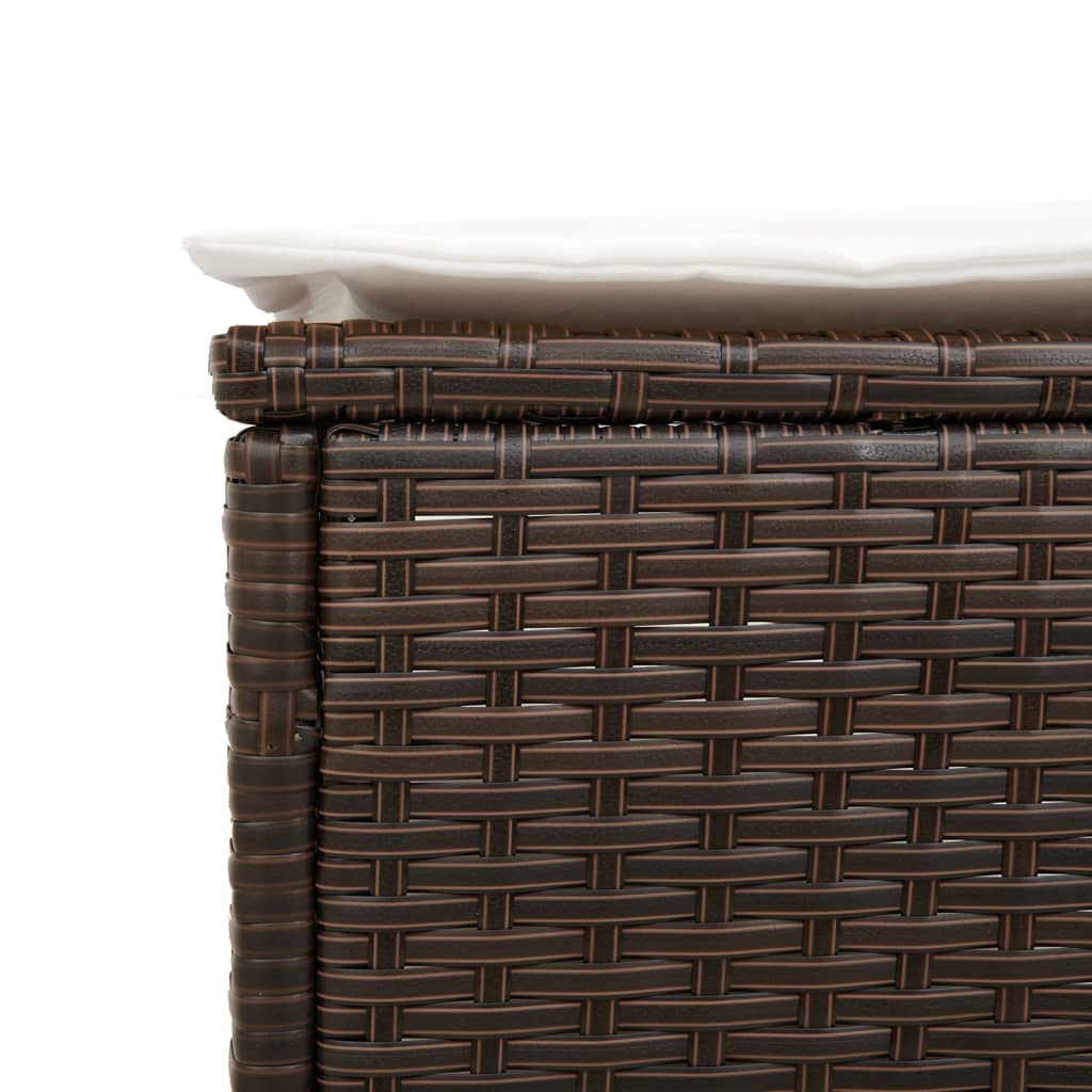 3-delige Ligbeddenset met kussens poly rattan bruin