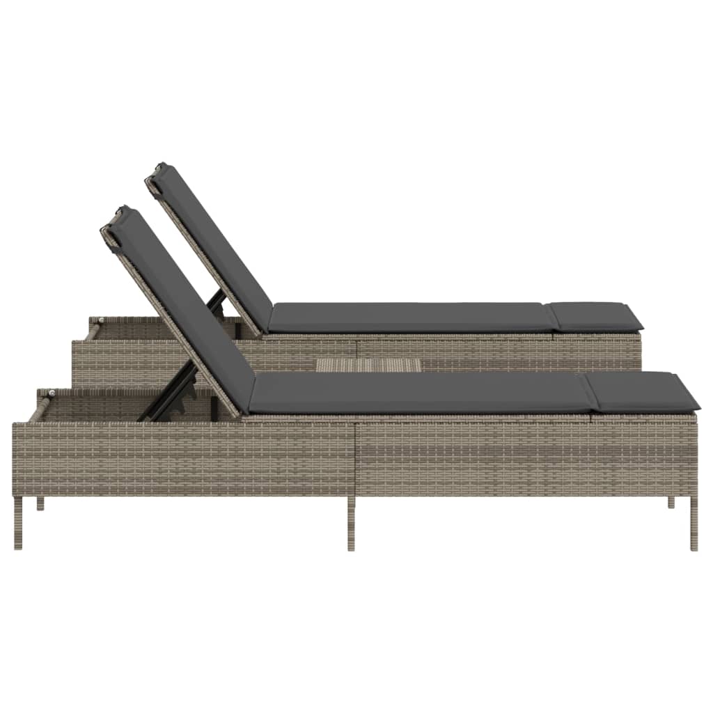 3-delige Ligbeddenset met kussens poly rattan grijs